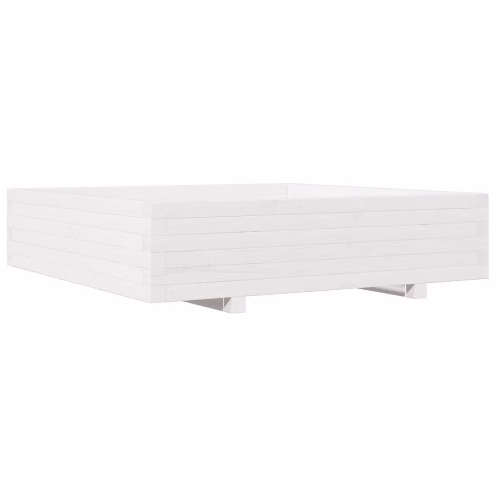 Berkfield Home Decorative White Garden Planter Tub made from Solid Wood, W: 100 cm, D: 100 cm, H: 26.5 cm – 2