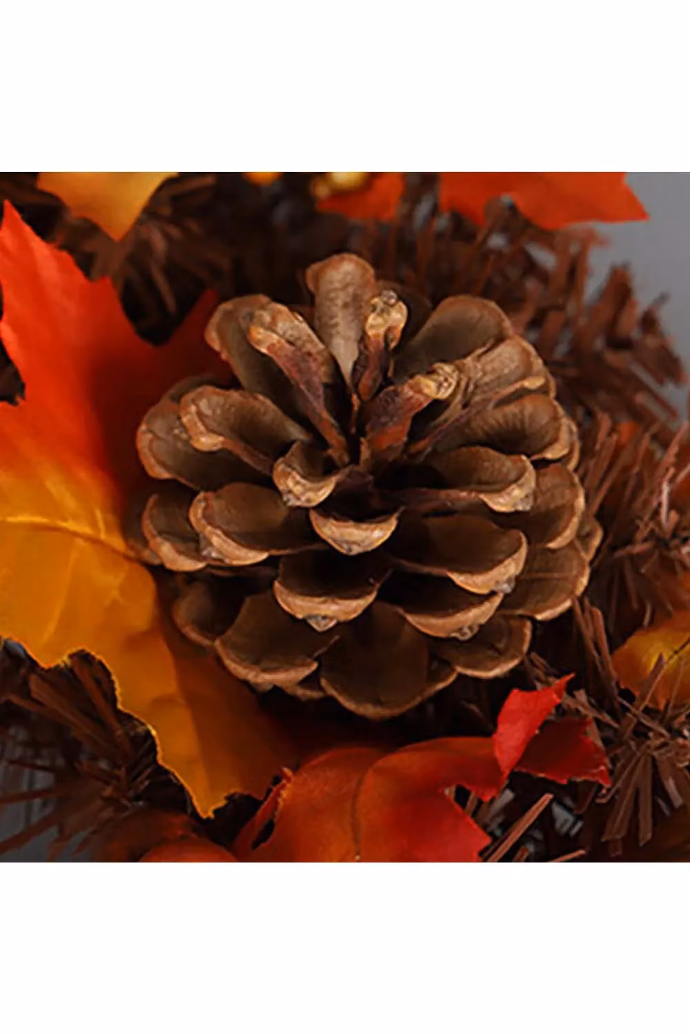 Living and Home Pre-lit Autumn Wreath with Artificial Maple Leaves and Pinecones in Yellow and Orange, Diameter: 60 cm – 2