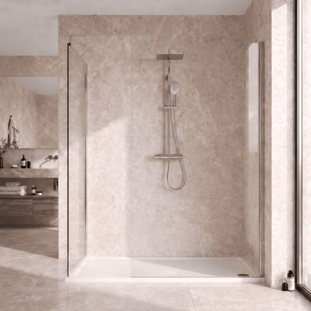 Balterley Chrome Walk-In Wetroom Shower Bundle with Rectangular Tray and Fixed Transparent Glass, W/D/H: 120 x 80 x 8 cm, Silver – 2