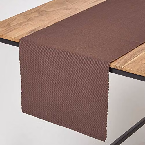 Homescapes Plain Cotton Table Runner, Brown, W: 44 cm, L: 178 cm – 1