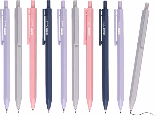 Janrax Pack of 12 Multicolour 0.5mm HB Hexagon Graphite Mechanical Pencils