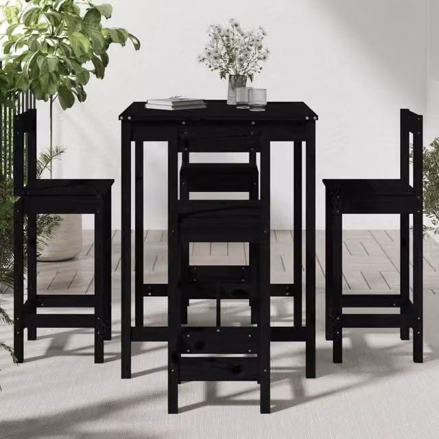 Berkfield Home Beautiful 5 Piece Garden Bar Set in Black Solid Pine Wood