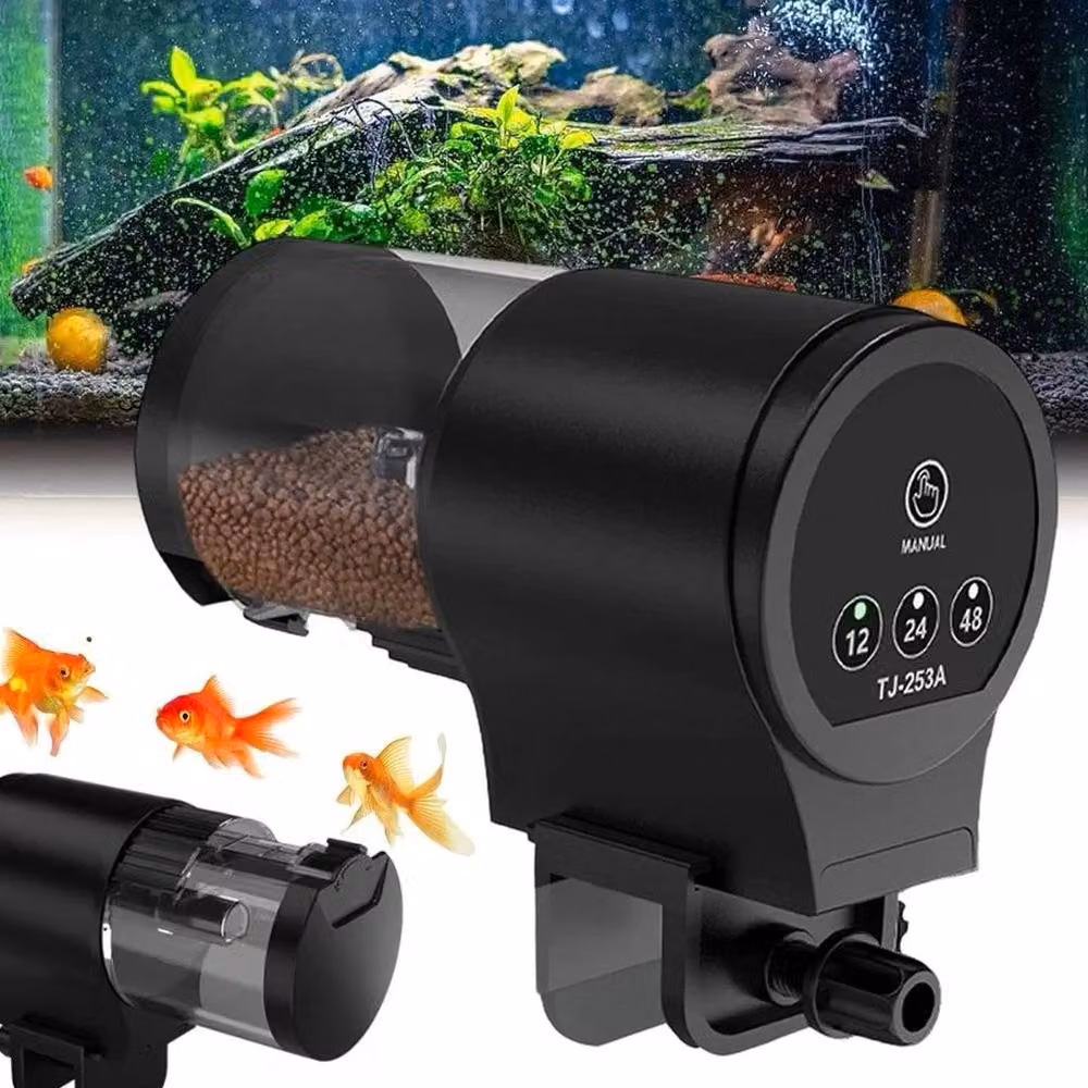 FLAVORA Automatic Fish Feeder Adjustable Auto Feeding Dispenser, 100ml, Black – 4