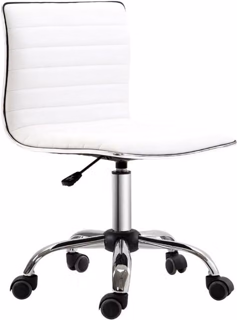 HOMCOM Adjustable Swivel Mid-Back Office Task Chair in White PU Leather with Chrome Base – 1