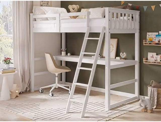 Flair Jules Single High Sleeper with Angled Desk in White, H 174 x W 90 x D 200 cm – 1