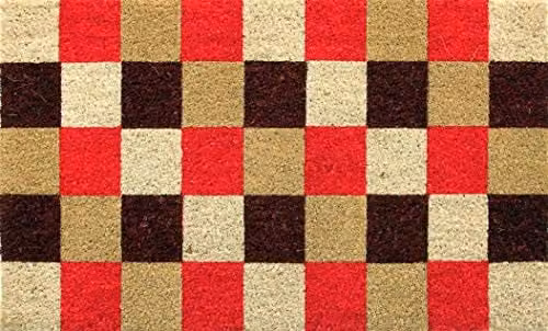 Coco&Coir Vintage Checks Natural Coir Door Mat, Multicolour, W: 75 cm, D: 45 cm, H: 1.5 cm – 1