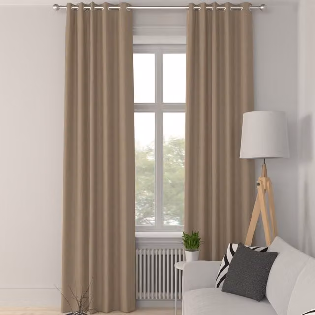 Simply Collection Iowa Silk Essence Made to Measure Blackout Fabric Panel Curtain in Beige or Brown with Eyelets