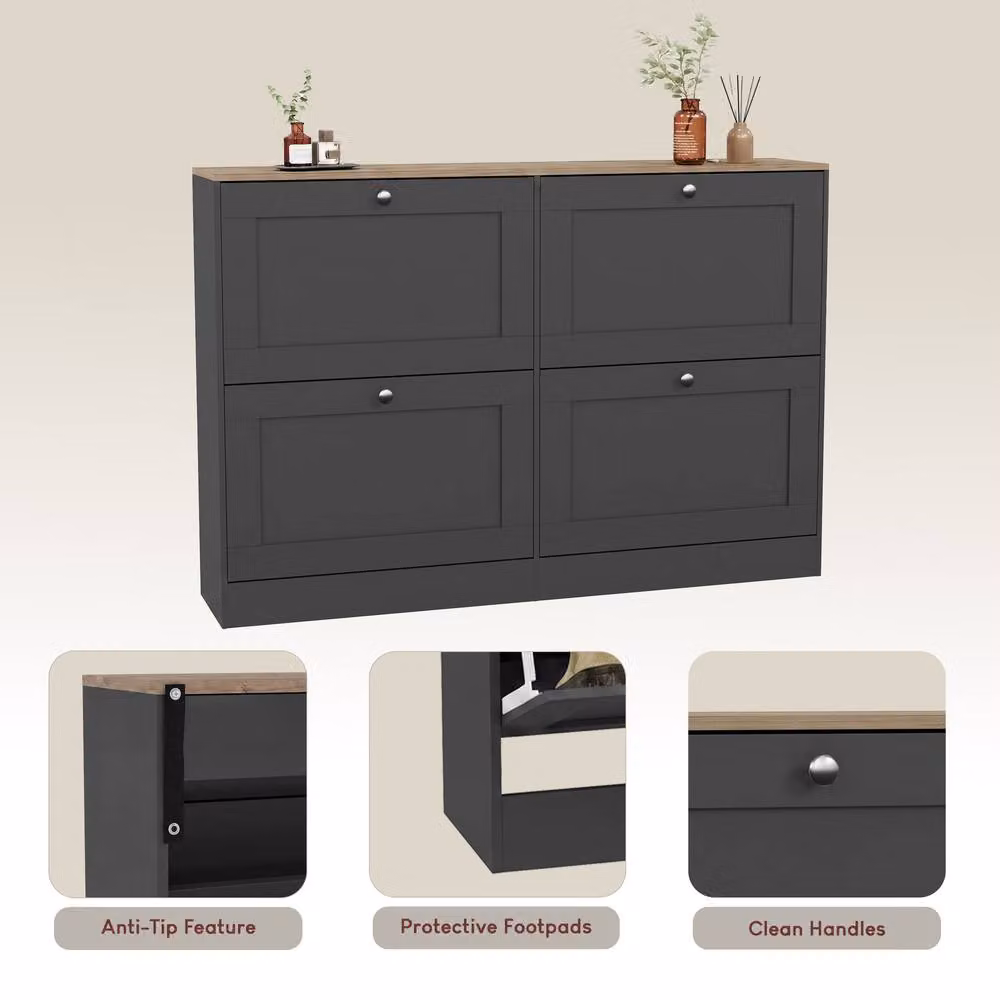 Vida Designs Modern 4 Drawer Flip Down Shoe Cabinet in Anthracite Grey – 4
