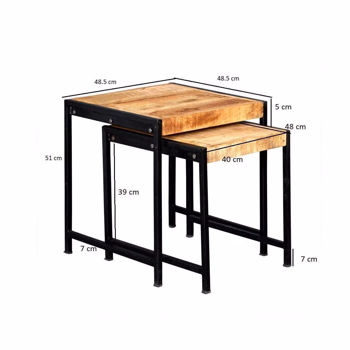 IH Design Franciscan Mintis Nest of 2 Industrial Style Tables in Brown Wood and Metal – 3