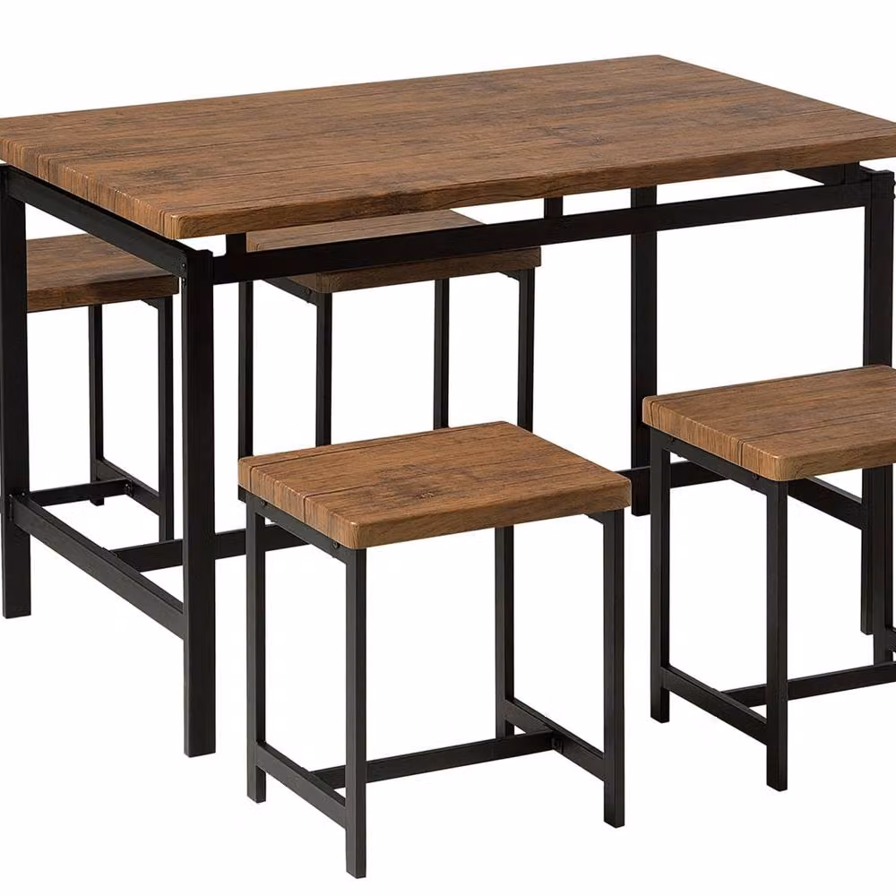 Wyld and Coco Industrial 4-Seater Rectangular Dining Set in Black with Wood and Metal Finish, W/D/H: 120 x 75 x 75 cm – 2