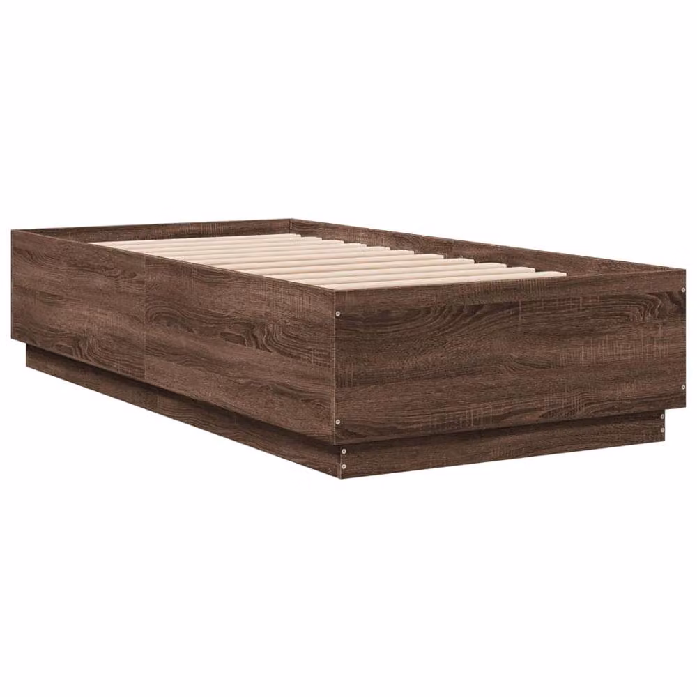 Berkfield Home Modern Small Single Bed Frame with LED Under-Bed Lighting and USB Charging Port in Brown Oak – 3