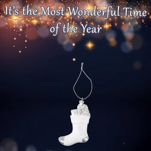 VFM e-Store Silver and White Glass Stocking Christmas Tree Hanging Ornament, Height: 13.5 cm – 3