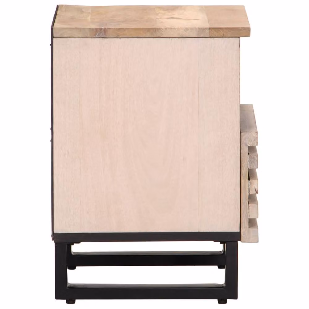 Berkfield Home Bedside Cabinet in Light Tan Bleached Mango Wood W/D/H: 40 x 33 x 46 cm – 3