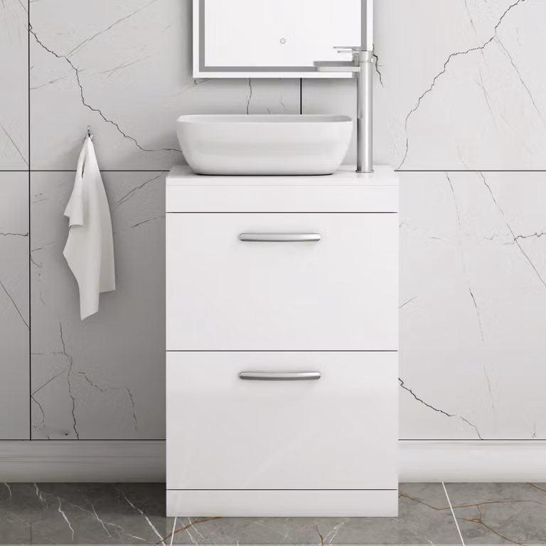 Royal Bathrooms Elva Gloss White Floor Standing 2 Drawer Vanity Unit with Countertop Basin