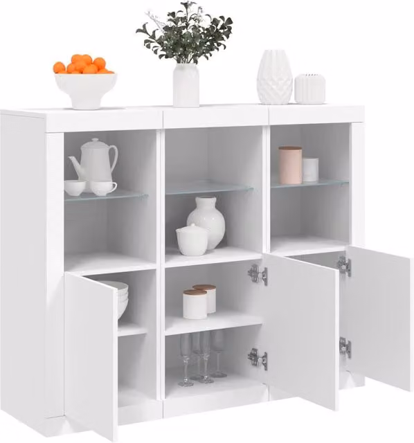 Berkfield Home Set of 3 Modern White Matt MDF Sideboards with Integrated LED Lighting