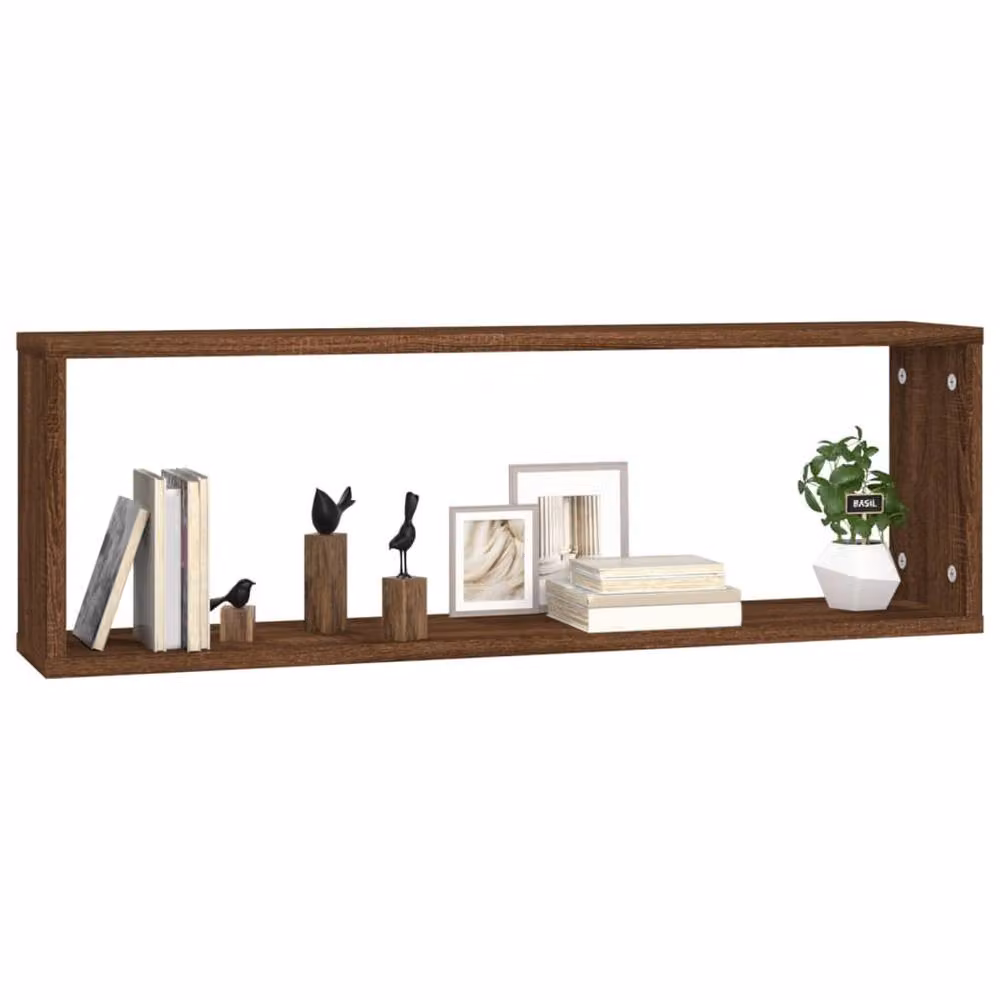Berkfield Home Wall Mounted Cube Shelves, 4 Piece Set, Brown Oak, W: 80 cm, D: 26.5 cm, H: 15 cm – 3