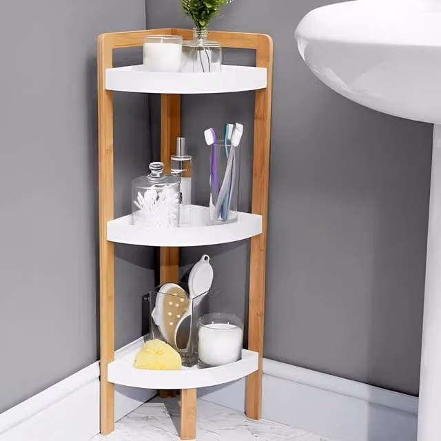 EONLION 3 Tier Wooden Corner Caddy Shelf Storage in White