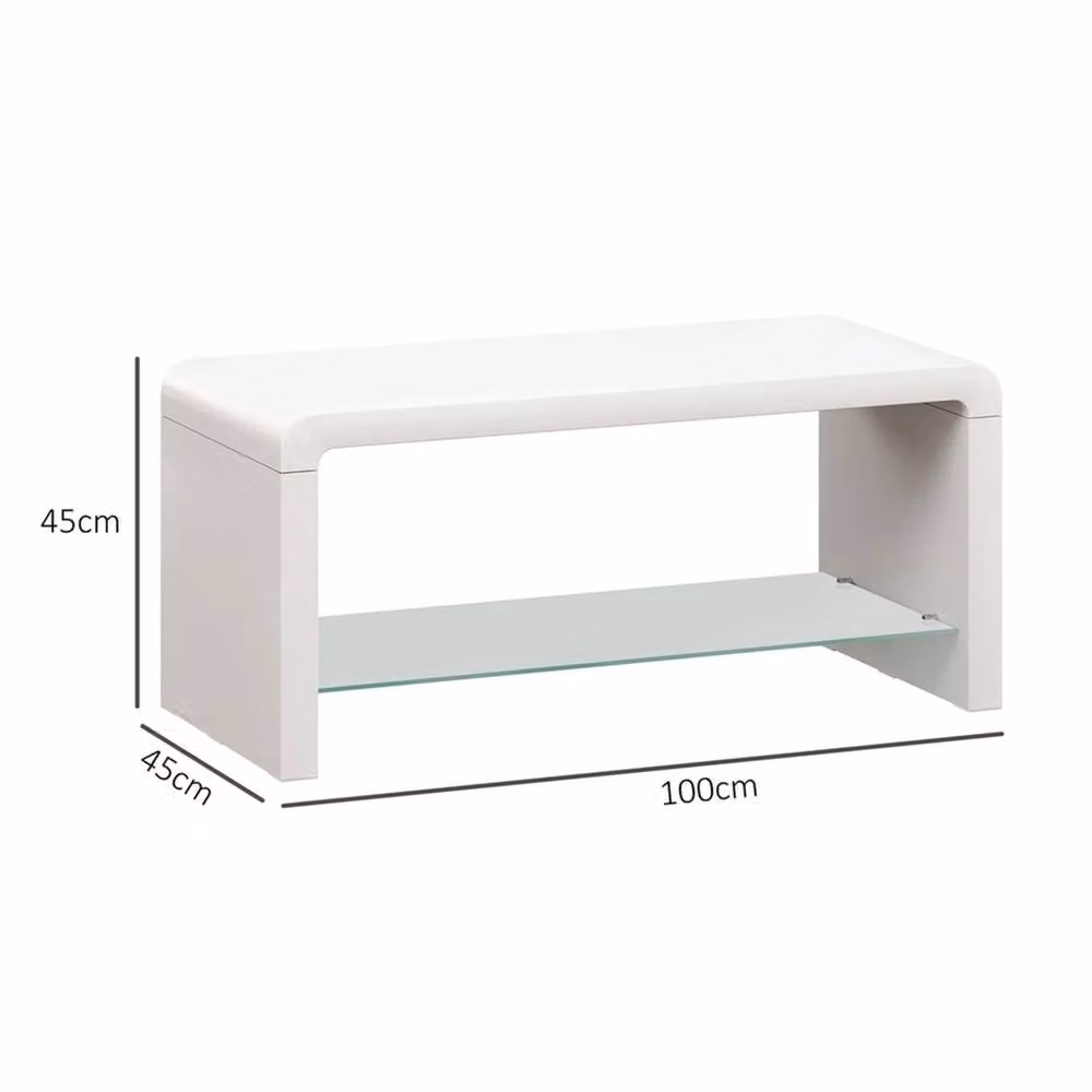 EONLION Modern High Gloss White Square Coffee Table with Glass Shelf, W x D: 100 x 100 cm – 2