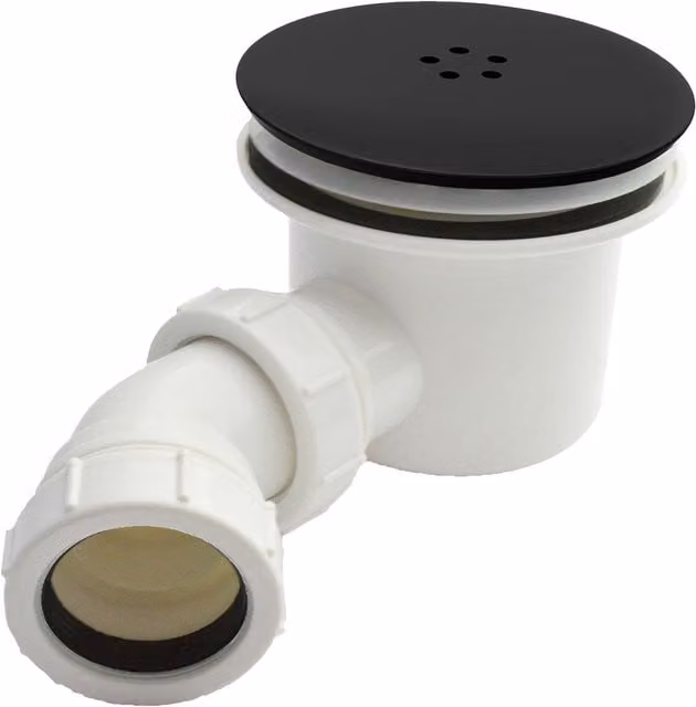 Nes Home Round Low Profile Shower Tray Waste Trap with Black Cover