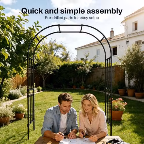 Lambu Black Metal Garden Arch Trellis for Climbing Plants, Height: 240 cm, Width: 150 cm, Depth: 40 cm – 8
