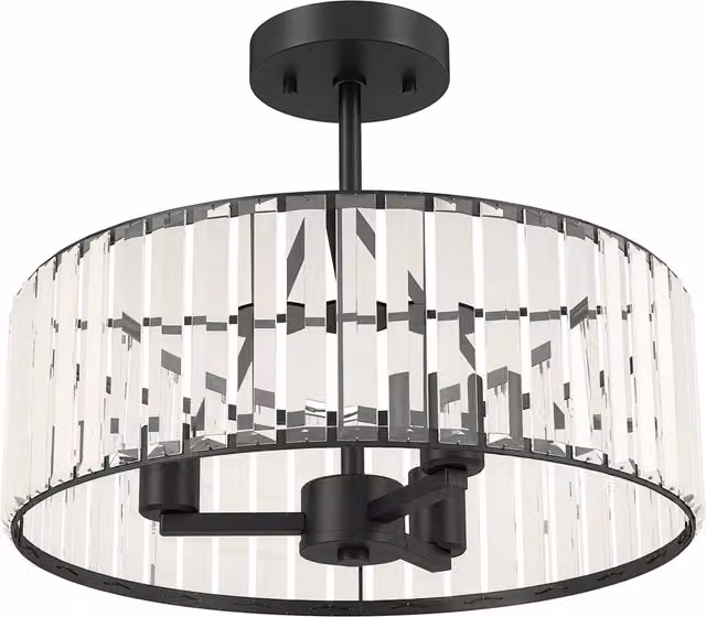 HOMCOM Modern Crystal Semi Flush Mount Ceiling Light, Black Metal with Transparent Crystal, 3 x E14 Base, W/D/H: 32 x 39 x 39 cm