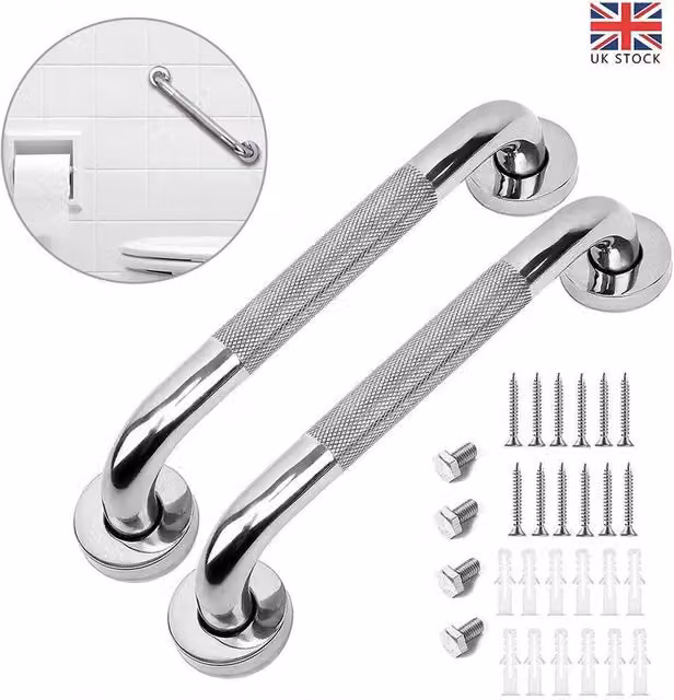 SPETLEK Anti Slip Stainless Steel Shower Grab Handle in Silver, W: 60 cm, H: 45 cm