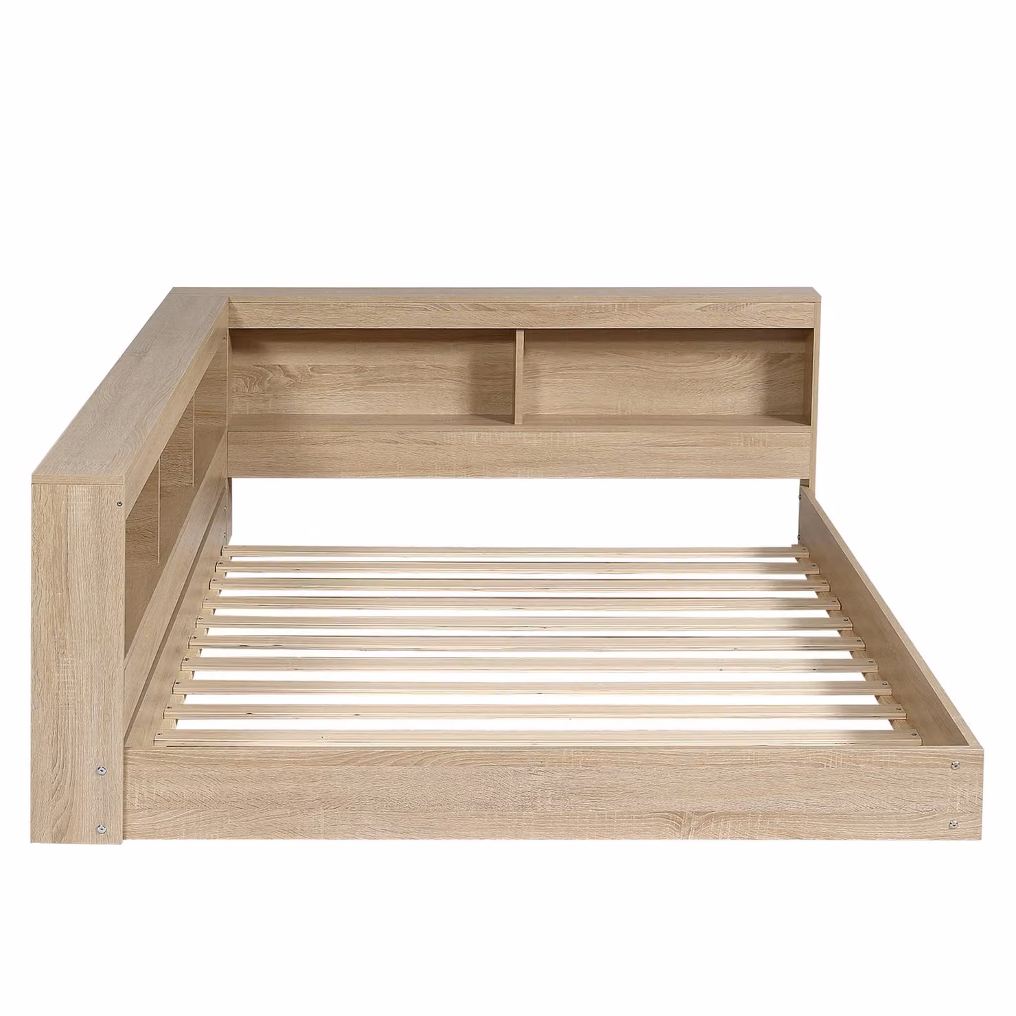 Aosom.UK White Oak Double Storage Bed with Side Compartments, W: 153 cm, D: 208 cm, H: 60 cm – 2
