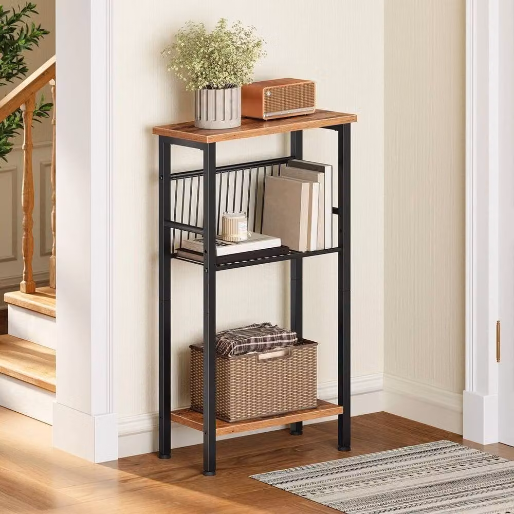 FLAVORA Brown Narrow Industrial Wood Console Entryway Table W/D/H: 40 x 22 x 79 cm – 3