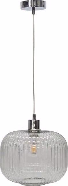 First Choice Lighting Batley Large Clear Ribbed Glass Pendant Light with Chrome Fitting