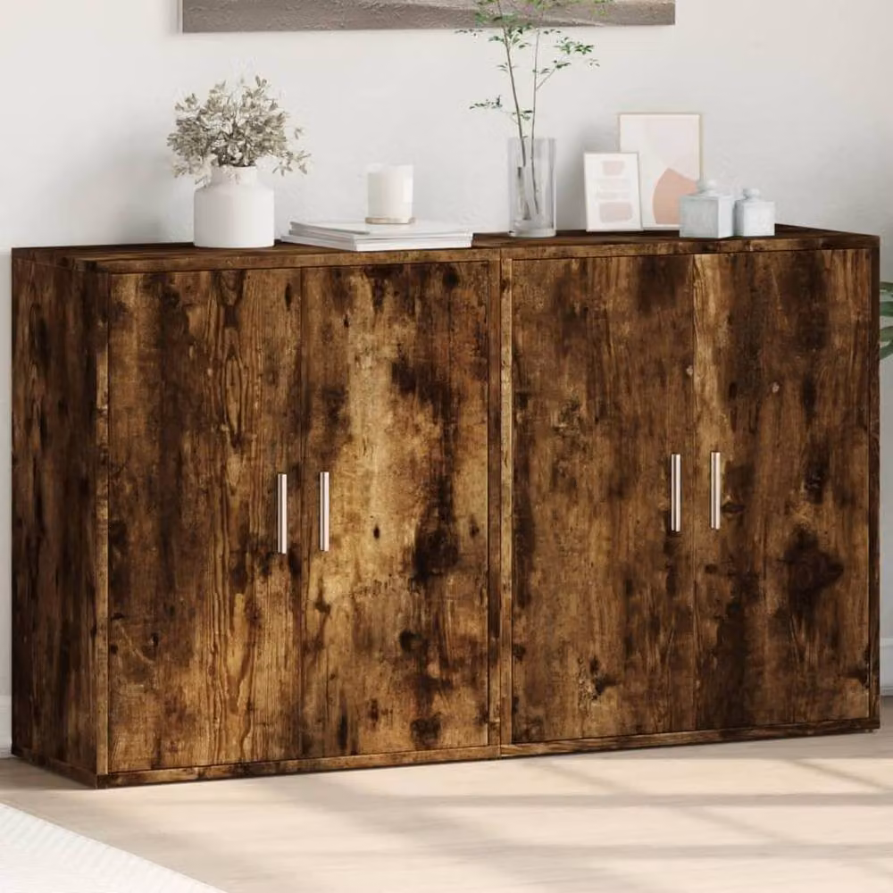 Berkfield Home Set of 2 Smoked Oak Sideboards in Brown, W/D/H: 60 x 31 x 70 cm – 2