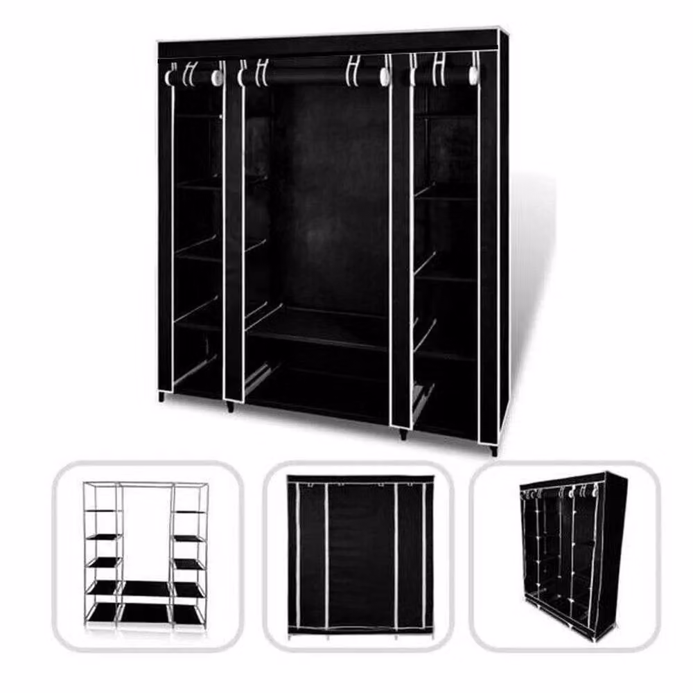 PAWNORA Fabric Canvas Wardrobe Clothes Storage Shelves in Black – 4