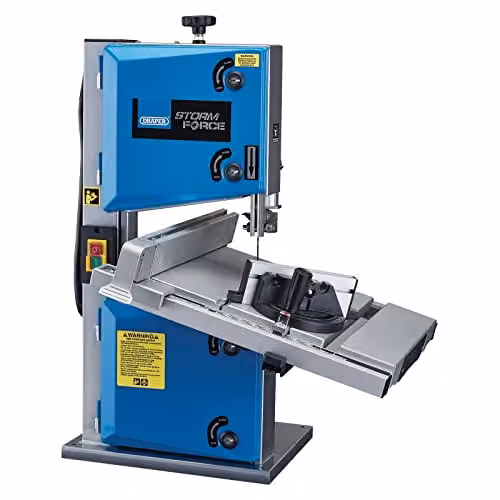 Draper 250W Blue Benchtop Bandsaw with Integrated Router Table and Scroll Table Saw