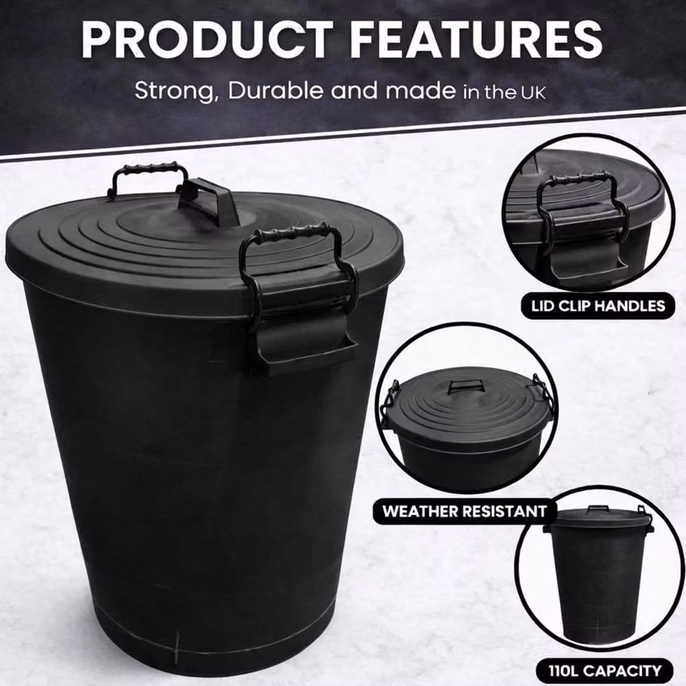 SPETLEK 110L Plastic Dust Bin with Flip Lid in Black – 3
