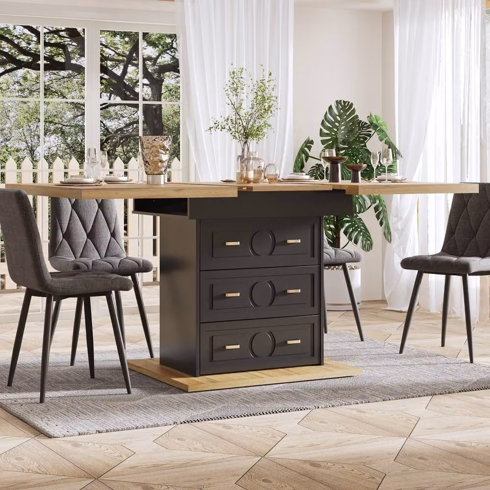 BTM Black Extendable Rectangular Dining Table for 6 People, W/D/H: 160 x 80 x 75 cm – 2