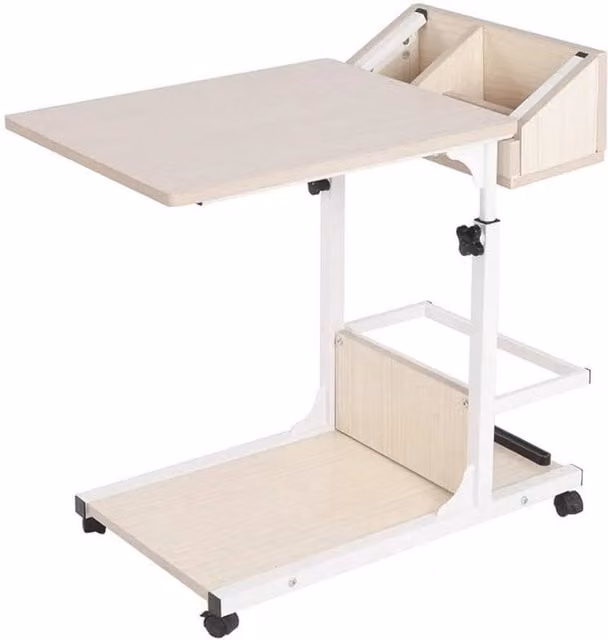 FLAVORA White and Maple Adjustable Mobile Overbed Table – 1