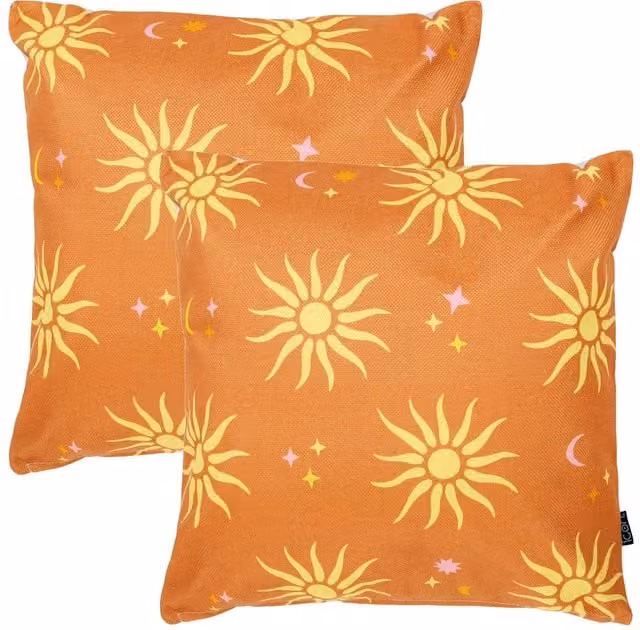 icon Set of 2 Square Indoor Outdoor Cushions in Orange and Yellow, W/D/H: 43 x 43 x 43 cm