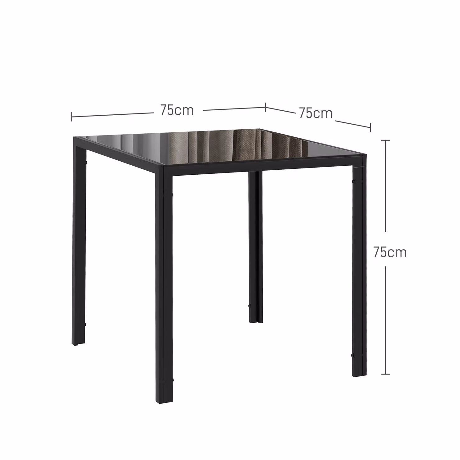 HOMCOM Modern Square Dining Table with Glossy Black Glass Top and Metal Legs, W/D/H: 80 x 80 x 75 cm – 3