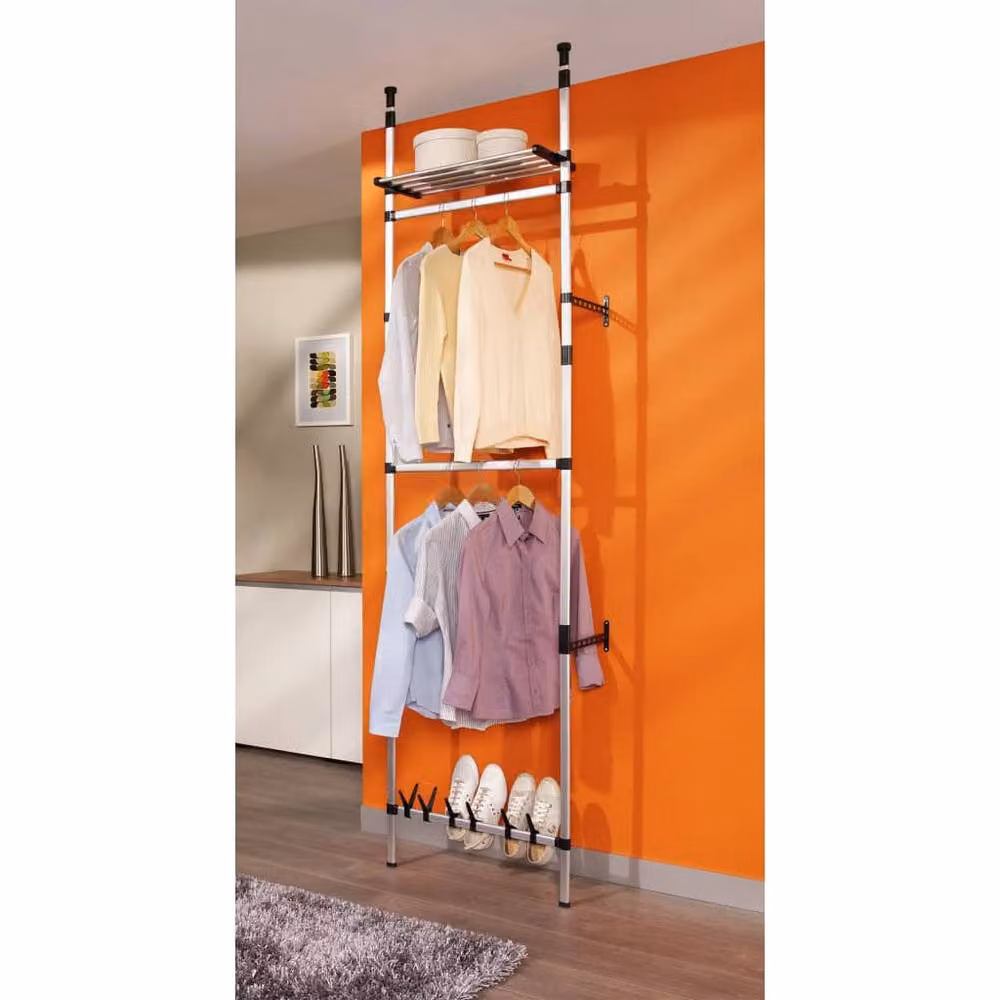 Berkfield Home Telescopic Wardrobe System with Rods and Shelf in Silver Aluminium – 2