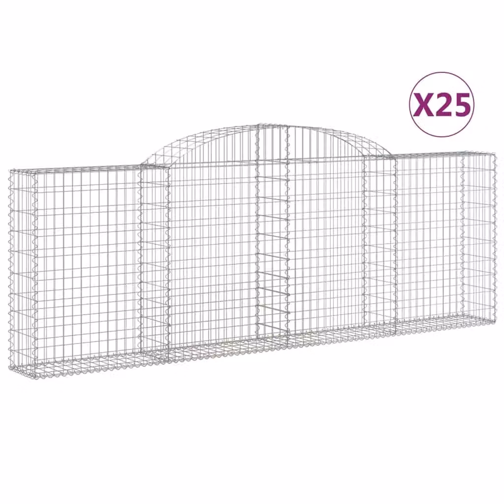 Berkfield Home Arched Gabion Baskets, 25 Pieces, Silver Galvanised Steel, W: 300 cm, D: 30 cm, H: 100/120 cm – 2