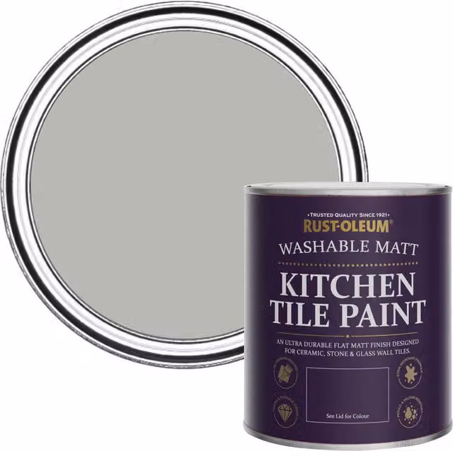 Rust-Oleum Matt Kitchen Tile Paint in Grey, 750ml – 1