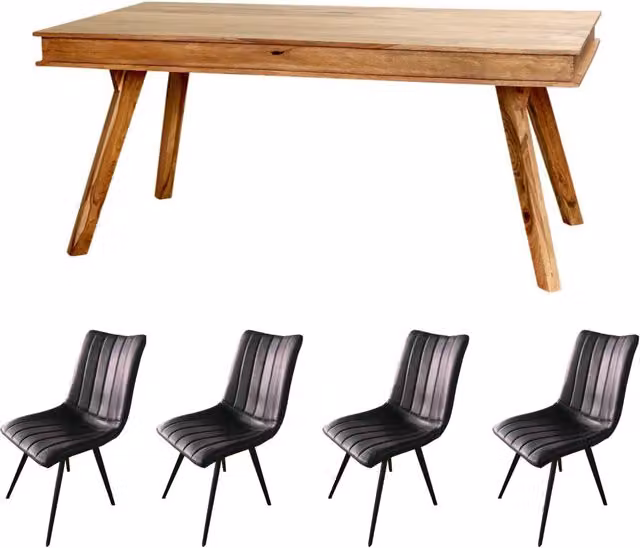 IH Design Modern Rectangular Sheesham Wood Dining Table and 4 Chairs Set in Brown