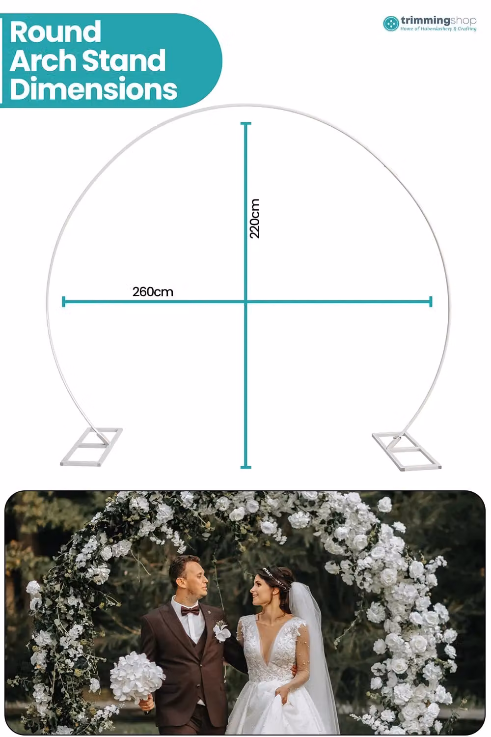 Neel Blue Round Arch Metal Backdrop Stand for Party Decorations and Garden Arbors, White, H 260 cm x W 220 cm – 2