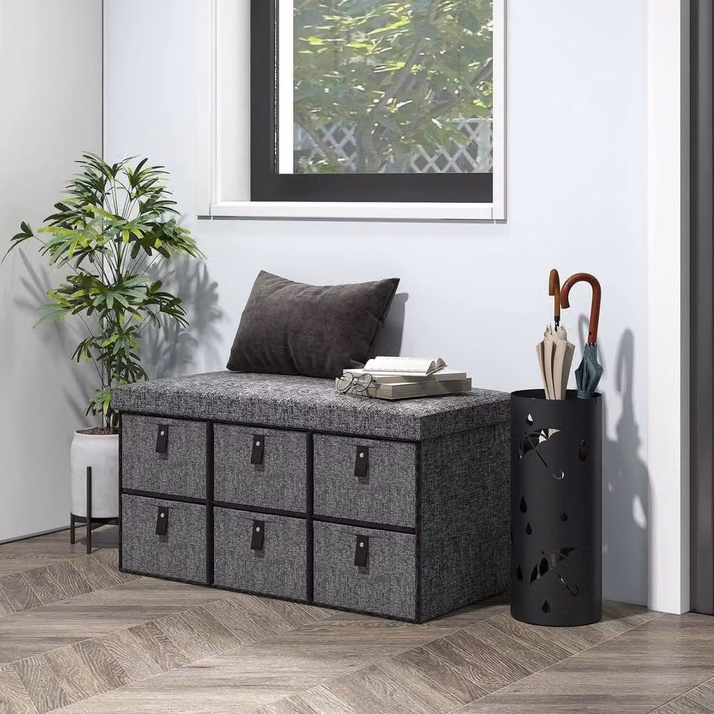 VOGREX Grey Fabric Shoe Bench with Storage Drawer and Seat, W: 120 cm, D: 38 cm, H: 38 cm – 3