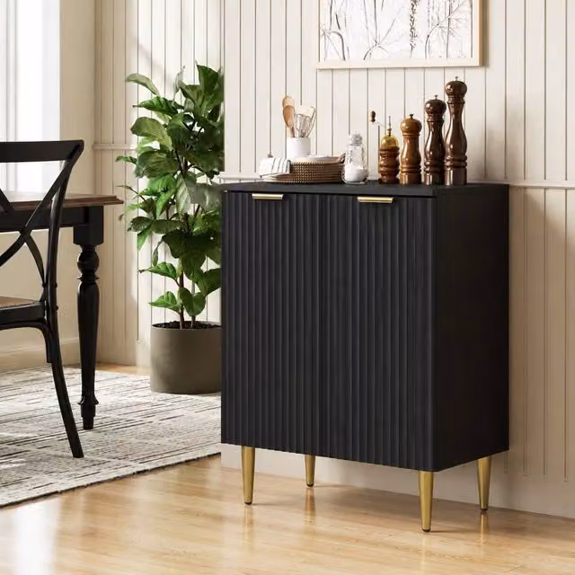 STILVORA Modern Black Sideboard Storage Cabinet with Adjustable Shelves – 1