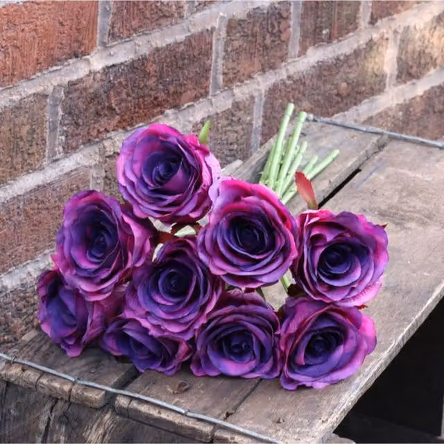 Kingsbury Gifts Artificial Silk Rose Bundle in Pink and Purple