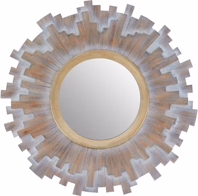 Orsina Sunburst Multilevel Geometric Wooden Wall Mirror in Grey