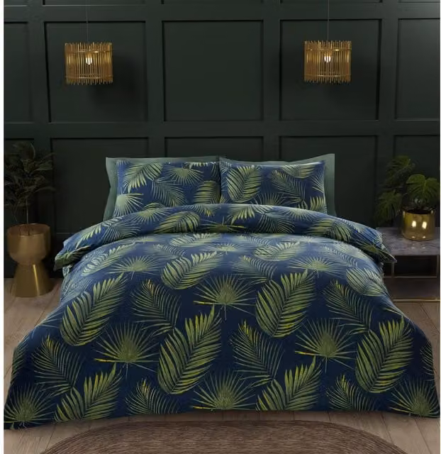 Portfolio Home Floral Nature Duvet Cover Set in Green and Blue, 140 x 200 cm
