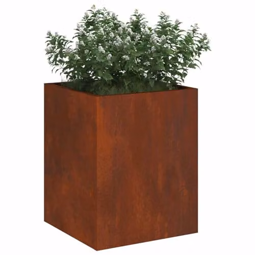 vidaXL Rusty Steel Garden Planter Tub, Brown, W/D/H: 32 x 32 x 40 cm