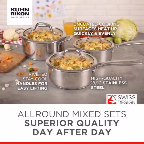 Kuhn Rikon 3-Piece Stainless Steel Cookware Set with Glass Lids in Silver – 2