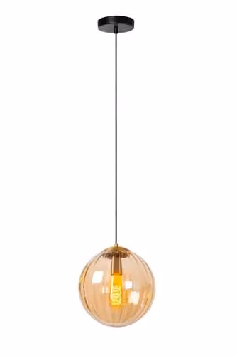 Lucide Monsaraz Dimmable Retro Glass Pendant Light, Amber, Diameter: 25 cm